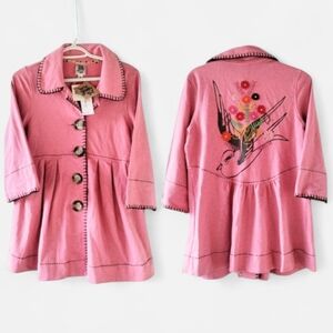 NWT Ivy Jane Floral Bird Embroidered Large Button Cotton Pleated Coat
